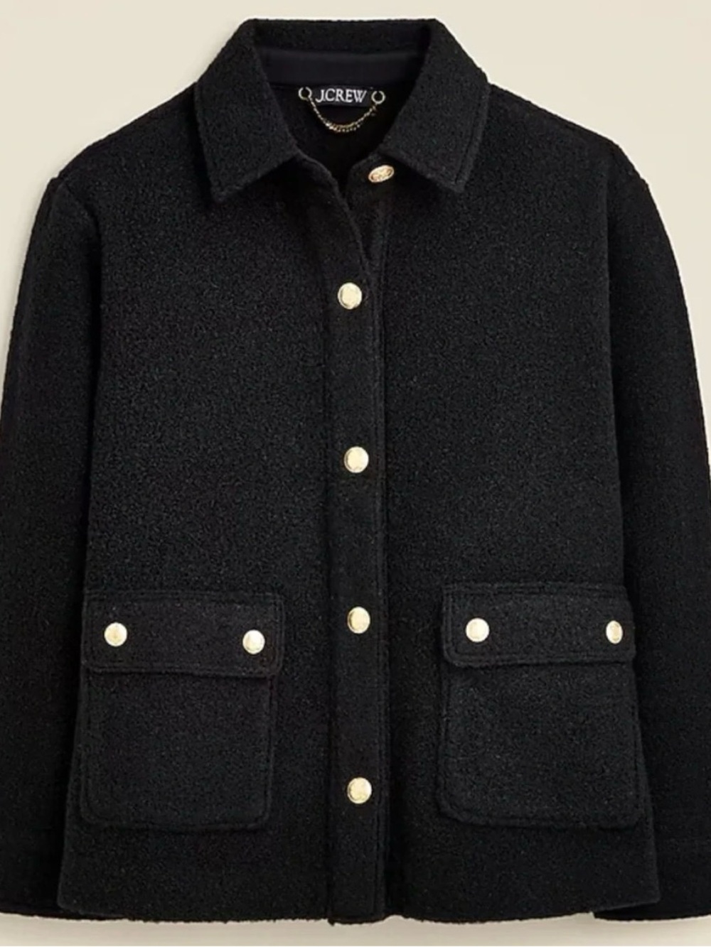 J. Crew Black Teddy Bouclé Snap-Front Jacket